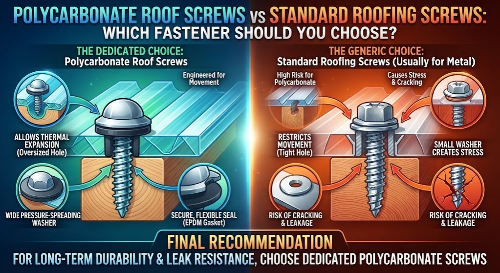Polycarbonate Roof Screws vs Standard Roofing Screws: Which Fastener Should You Choose?