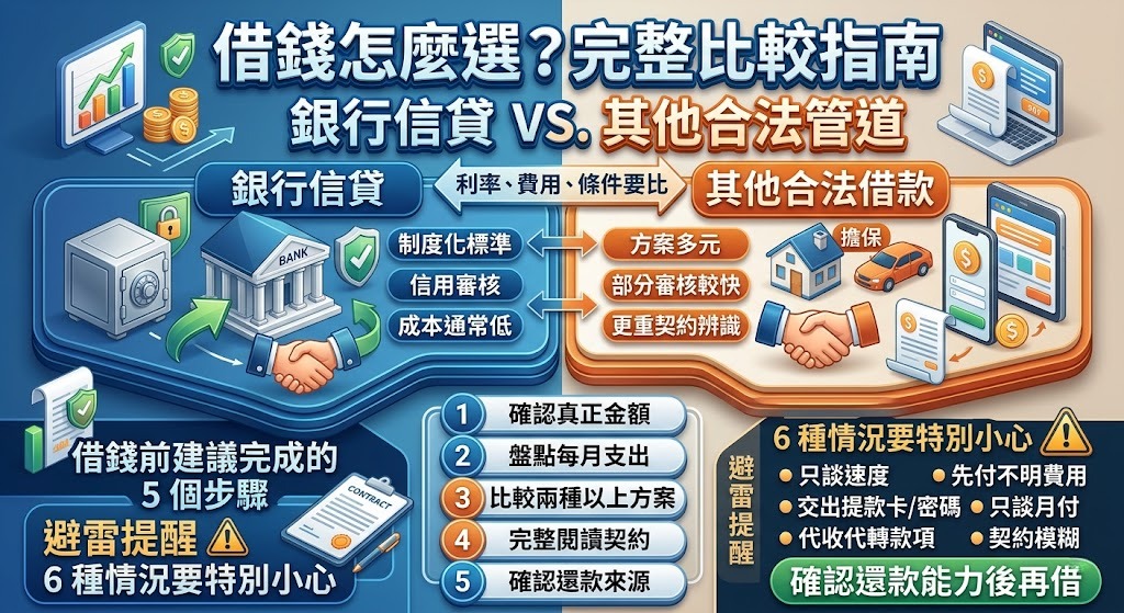 借錢怎麼選？銀行信貸 vs 其他合法借款管道完整比較