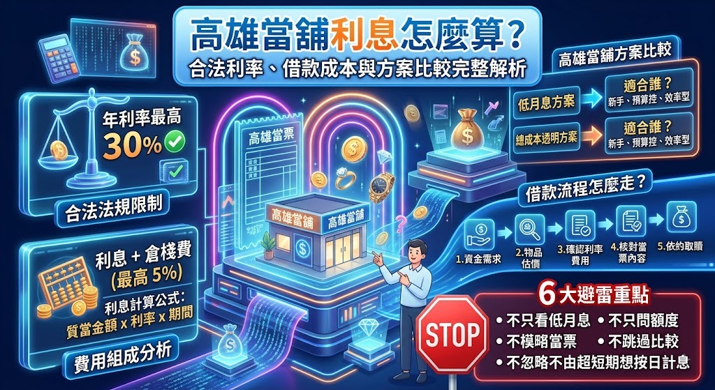 高雄當舖利息怎麼算？合法利率、借款成本與方案比較完整解析