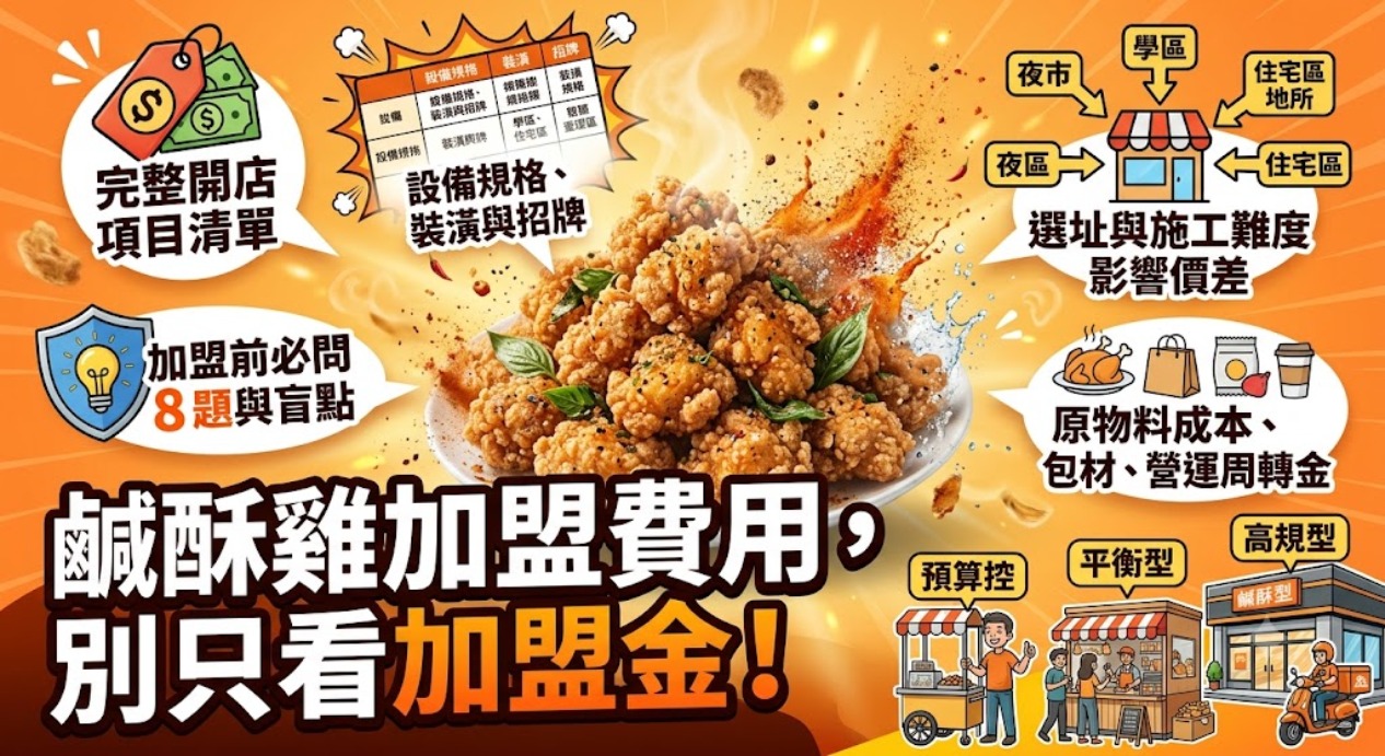 鹹酥雞加盟費用怎麼算？加盟金、設備、裝潢與開店成本一次看懂