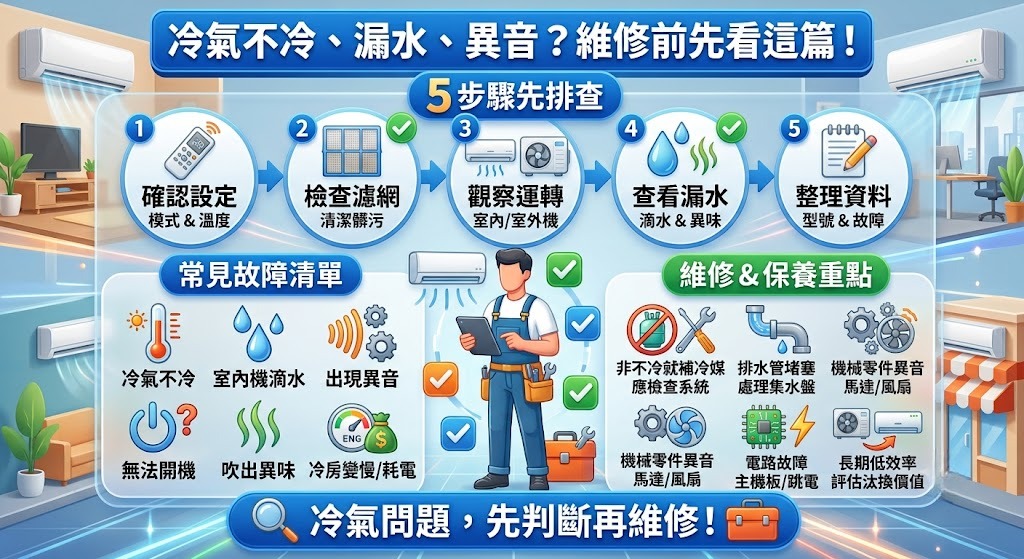 冷氣維修怎麼判斷?常見故障、處理流程與維修前檢查完整指南