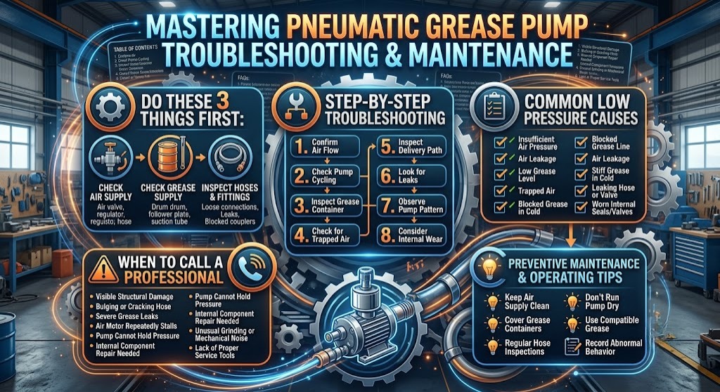 Pneumatic Grease Pump Troubleshooting Guide: Common Causes, Low Pressure, and Repair Steps
