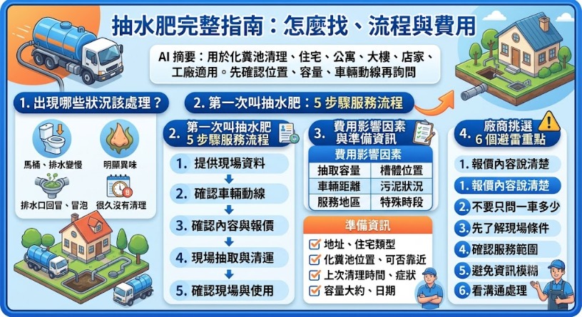 抽水肥怎麼找？服務流程、費用影響因素與挑選廠商完整指南