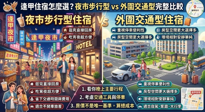 逢甲住宿怎麼選？夜市步行型住宿 vs 外圍交通型住宿完整比較
