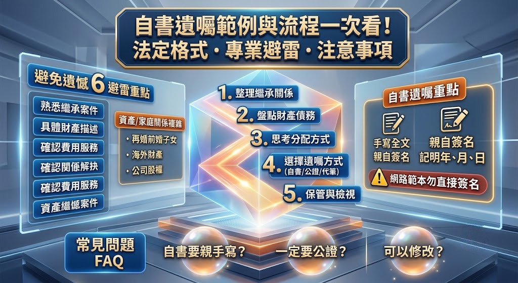 遺囑範例怎麼寫？自書遺囑格式、流程、注意事項與常見問題一次看