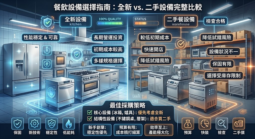 餐飲設備怎麼選？全新設備 vs 二手設備完整比較，費用、效率與適合店型一次看