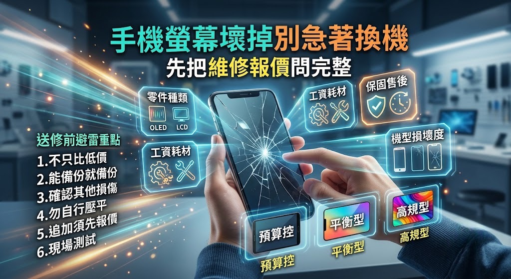 手機螢幕壞掉維修費用怎麼算？螢幕更換、報價差異與送修前注意事項