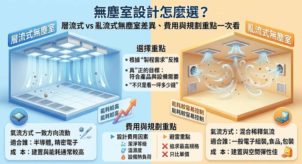 無塵室設計怎麼選？層流式 vs 亂流式無塵室差異、費用與規劃重點一次看