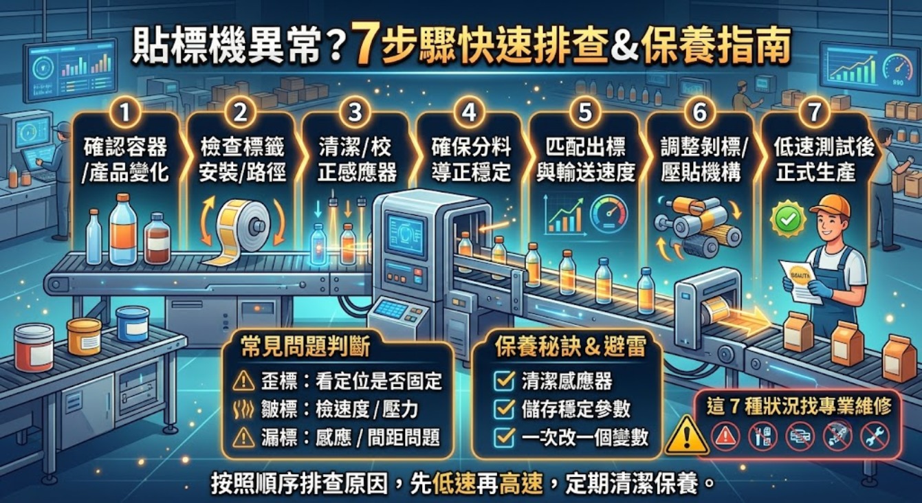 貼標機異常怎麼辦？常見問題、7步驟排查與維修注意事項