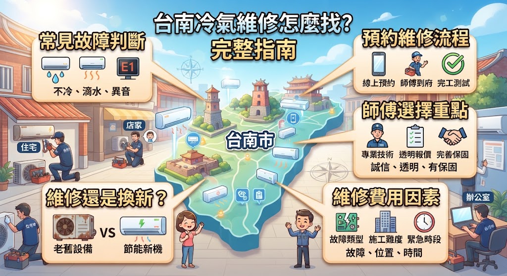 台南冷氣維修怎麼找?故障判斷、維修流程、費用與師傅選擇完整指南